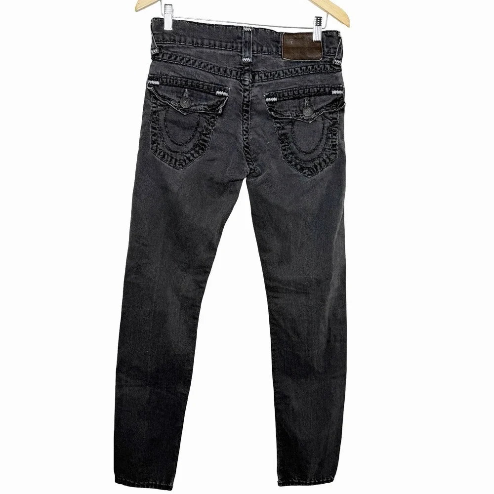 True Religion Geno W Flap Super T Jeans Mens 30x32 Black Straight Leg Distressed